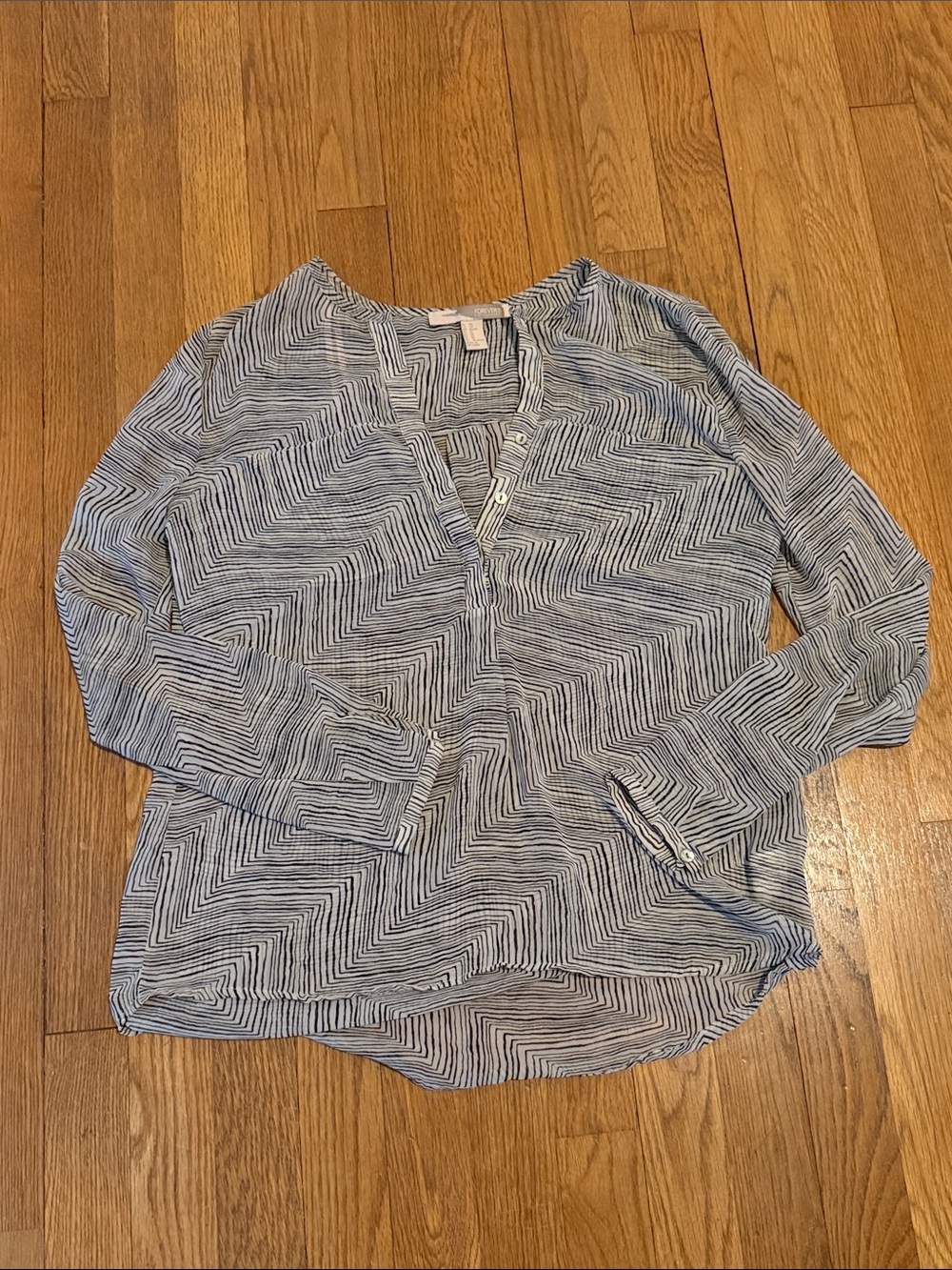 Striped Black & White V-Neck Long-Sleeve Women's Blouse